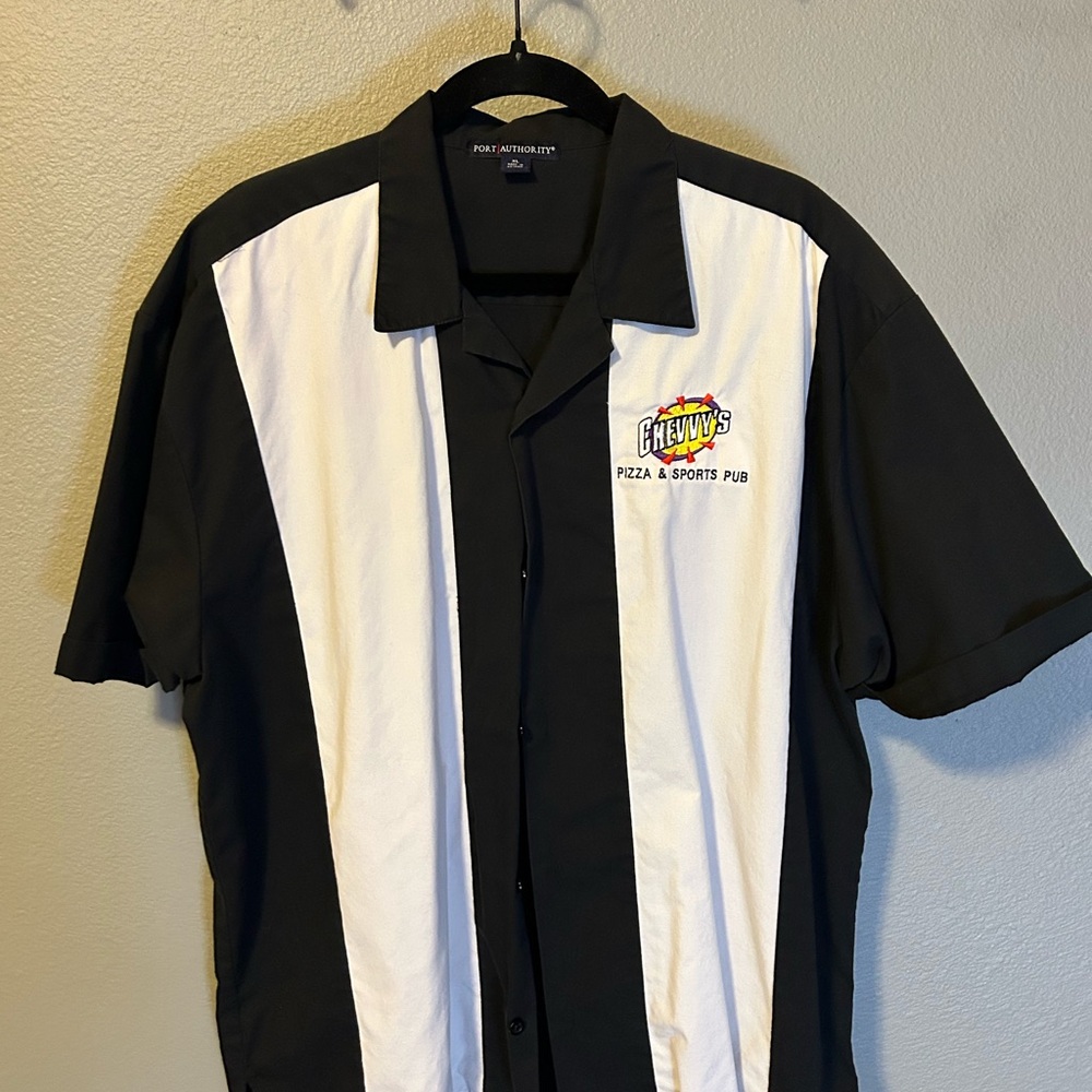 Port Authority Black and White Bowling-Style Button Down Shirt